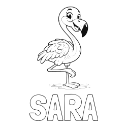 Pobarvanka imena SARA in otroška pobarvanka prikupnega flaminga
