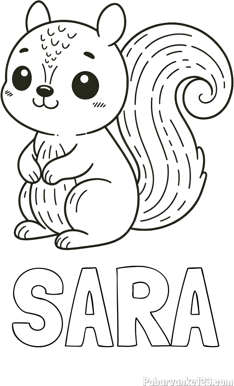 Pobarvanka imena SARA in otroška pobarvanka veveričke