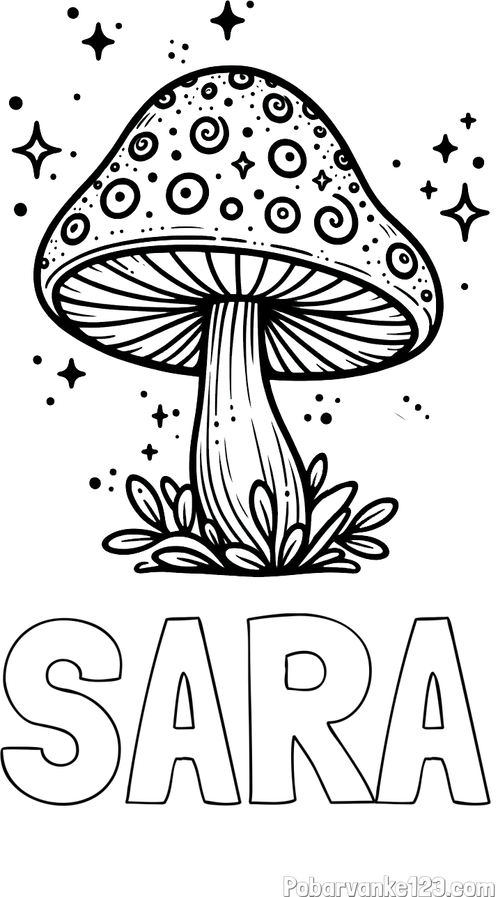 Pobarvanka imena SARA in pobarvanka čarobne gobe