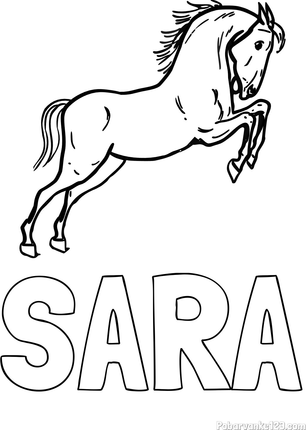 Pobarvanka imena SARA in pobarvanka konja v skoku