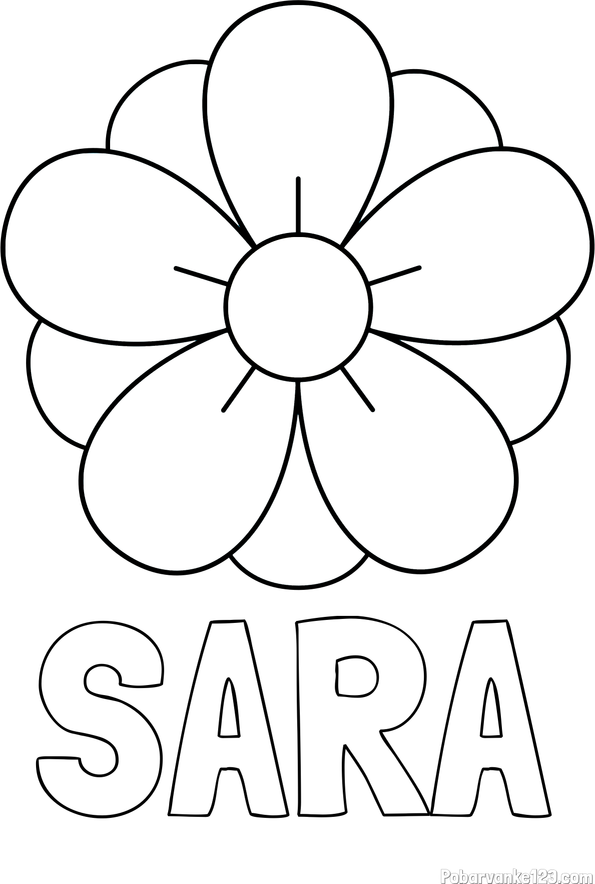 Pobarvanka imena SARA in pobarvanka lepega cveta