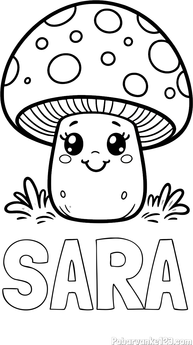 Pobarvanka imena SARA in pobarvanka ljubke gobe