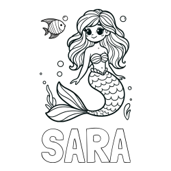 Pobarvanka imena SARA in pobarvanka male morske deklice in ribice
