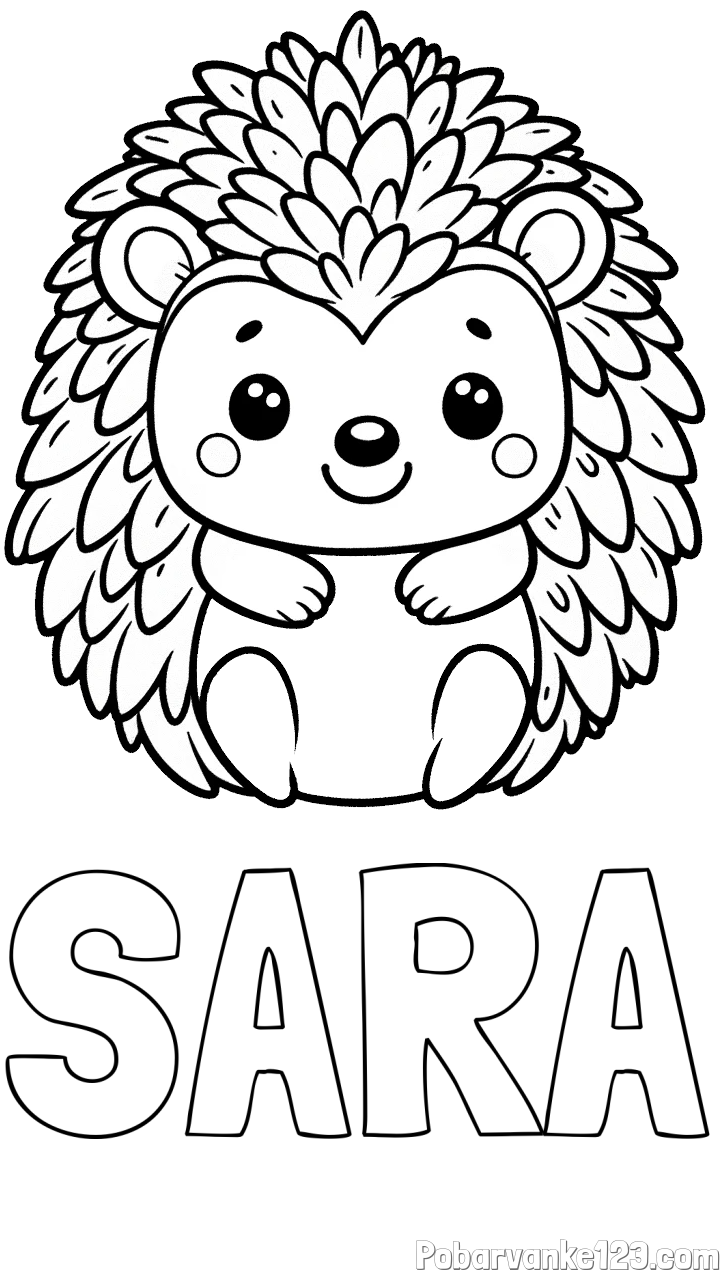 Pobarvanka imena SARA in pobarvanka prikupnega ježa