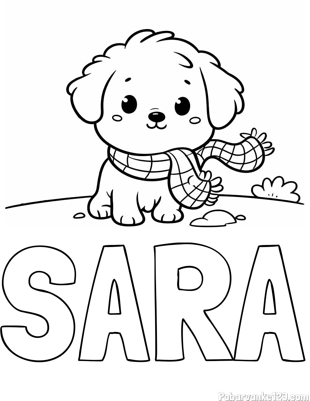 Pobarvanka imena SARA in pobarvanka prikupnega psička