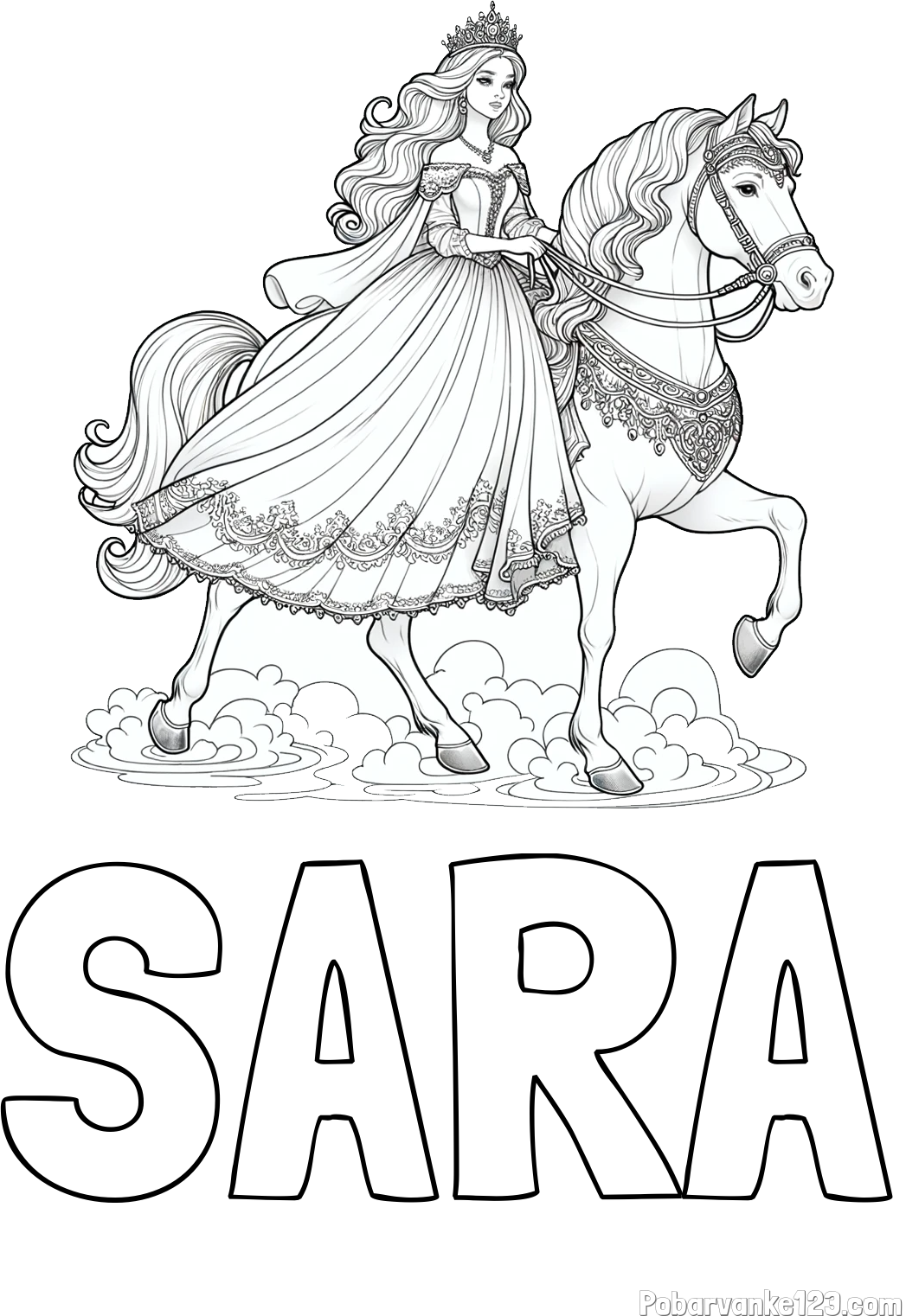 Pobarvanka imena SARA in pobarvanka princese na konju