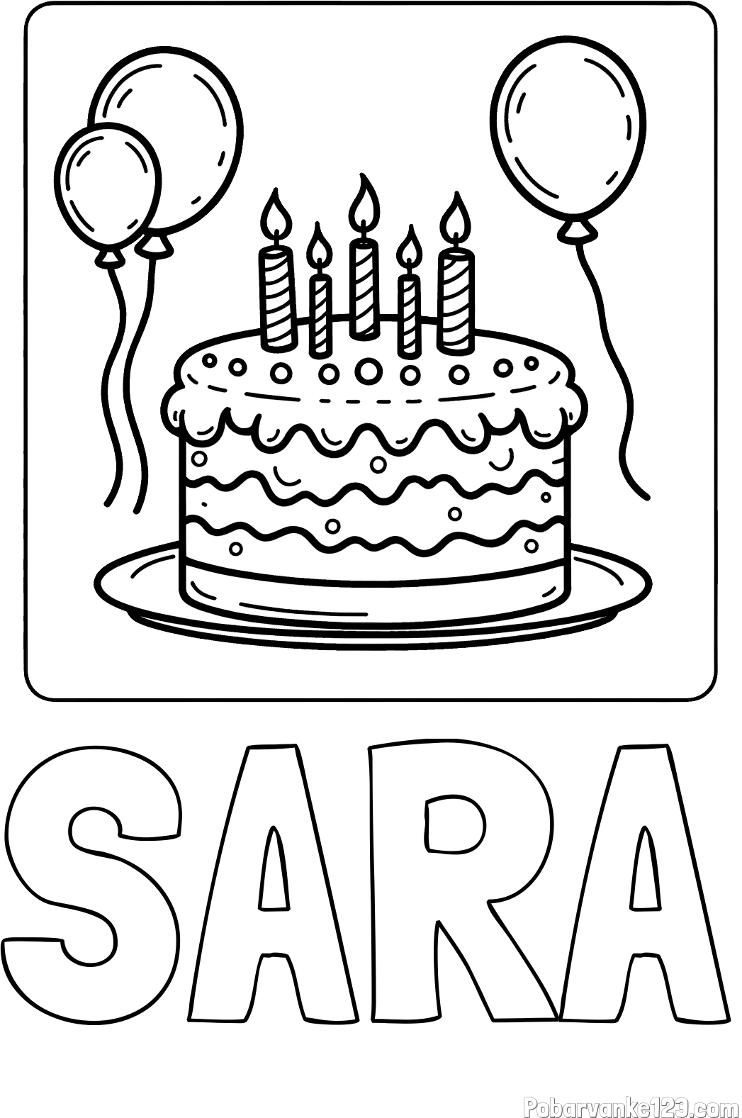Pobarvanka imena SARA in pobarvanka torte za 5. rojstni dan