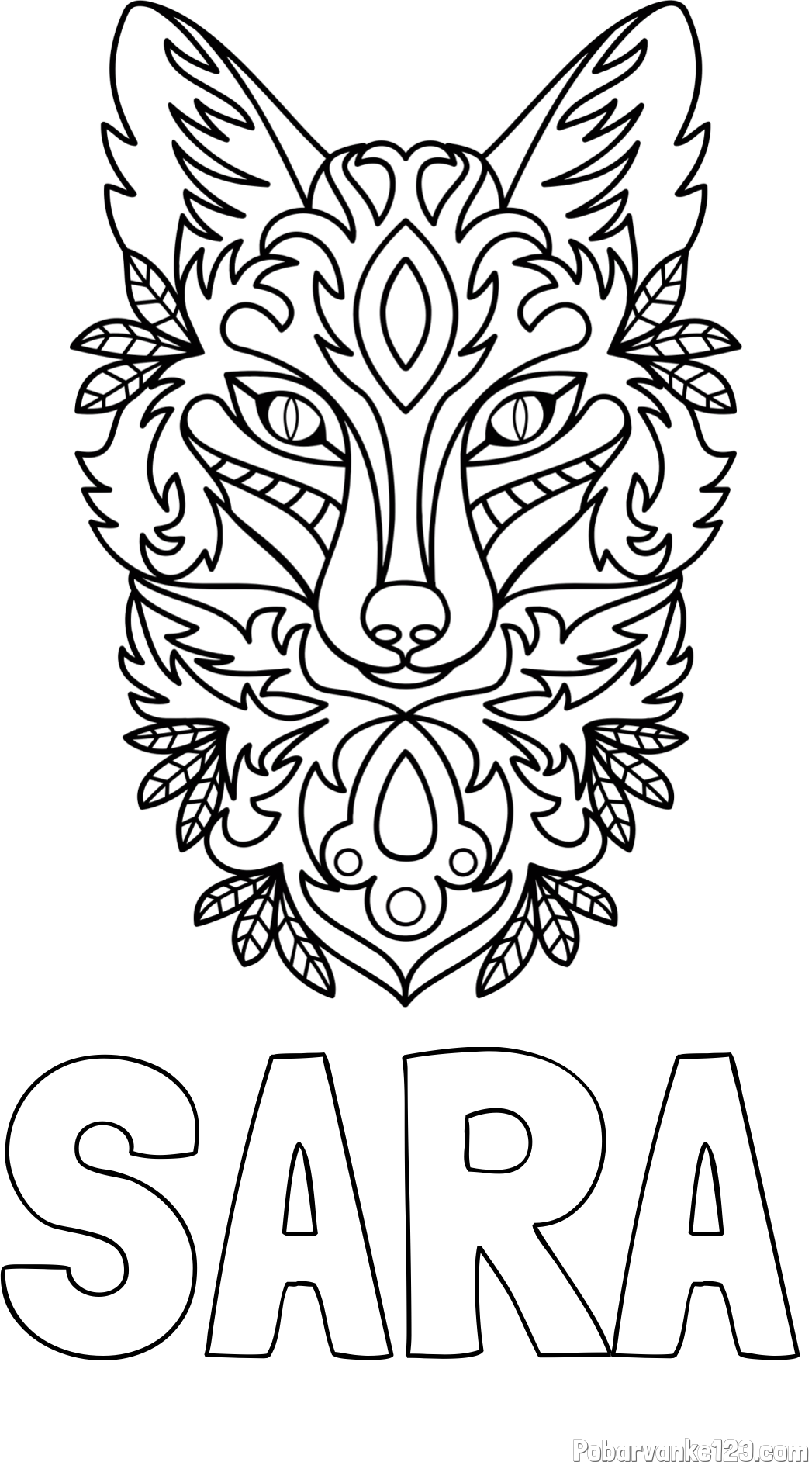 Pobarvanka imena SARA in pobarvanka volka - mandale
