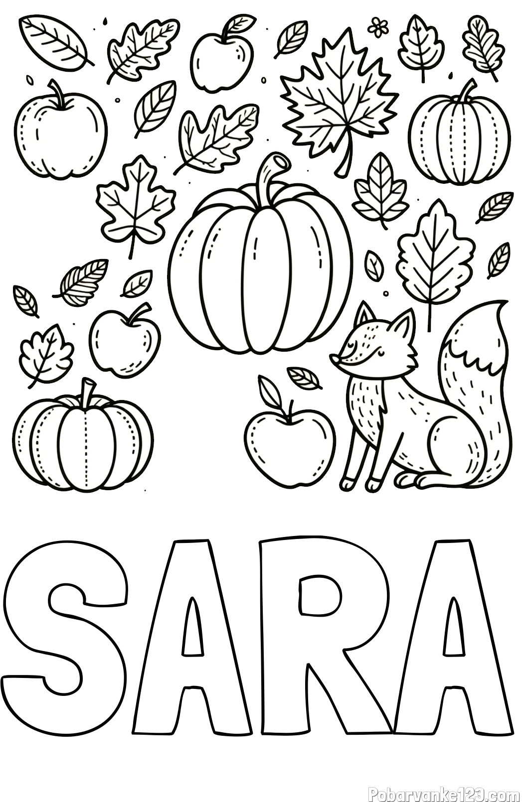 Pobarvanka imena SARA in pobarvanka z motivom jeseni