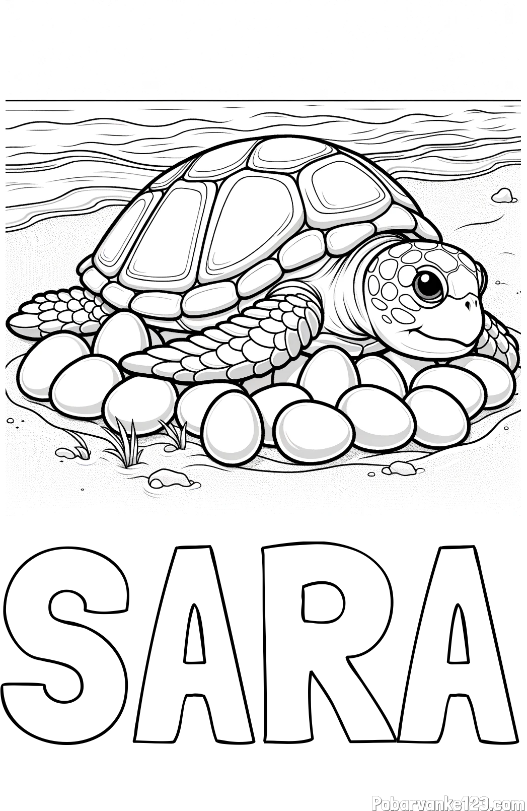Pobarvanka imena SARA in pobarvanka želve na obali