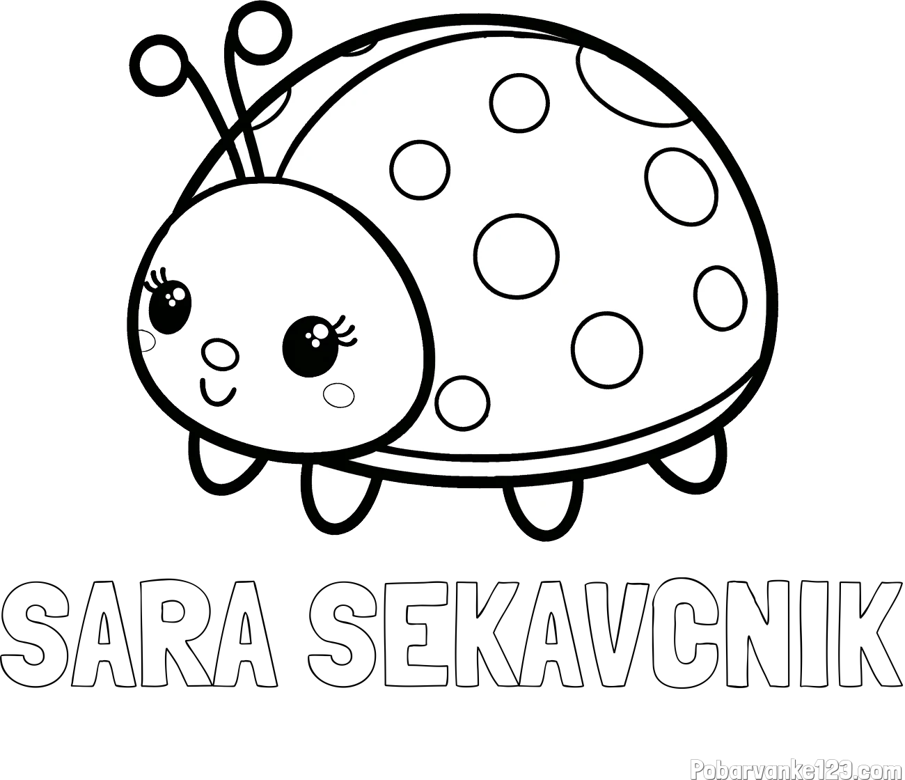 Pobarvanka imena SARA SEKAVČNIK in pobarvanka ljubke pikapolonice