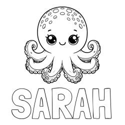 Pobarvanka imena SARAH in otroška pobarvanka ljubke hobotnice