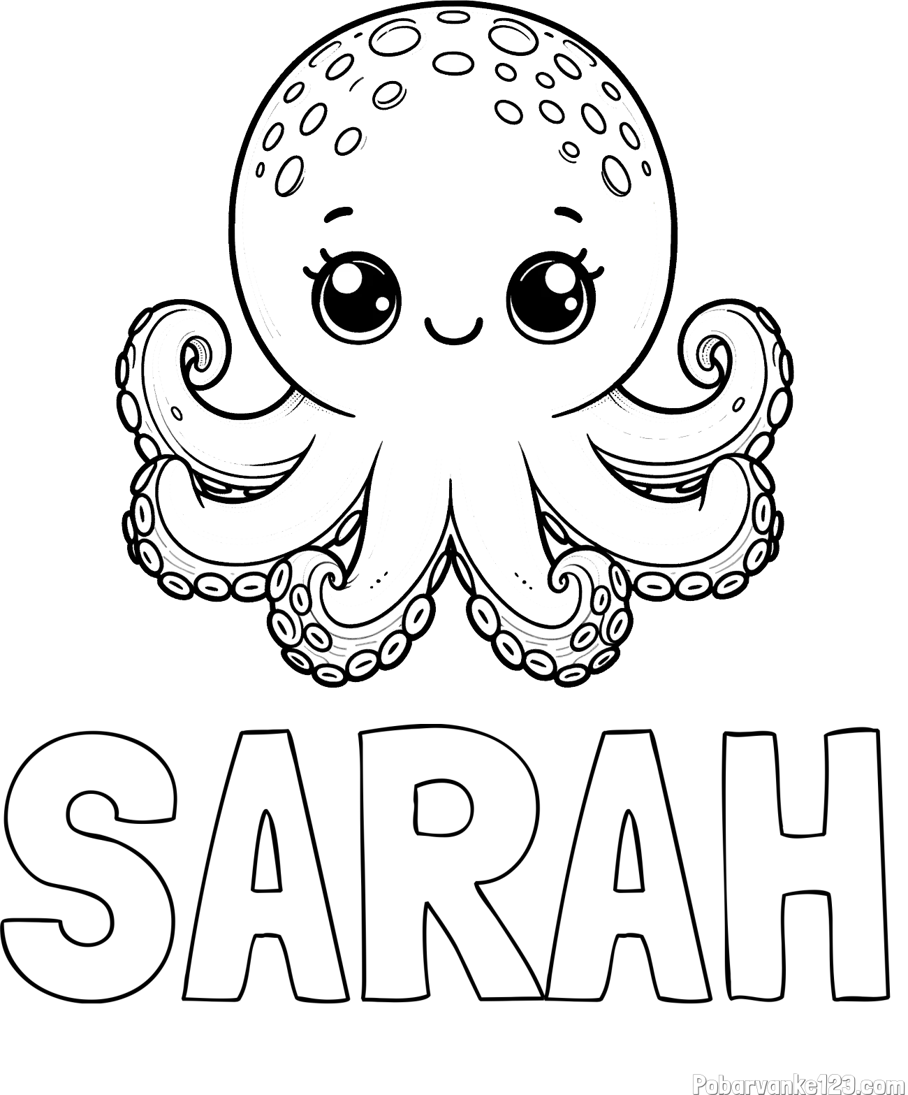 Pobarvanka imena SARAH in otroška pobarvanka ljubke hobotnice