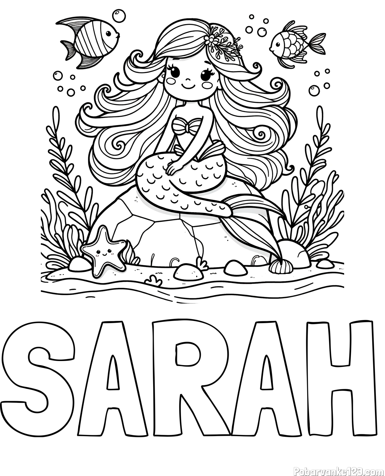 Pobarvanka imena SARAH in pobarvanka prikupne male morske deklice