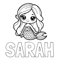 Online izdelana pobarvanka - Pobarvanka imena SARAH in pobarvanka prikupne morske deklice