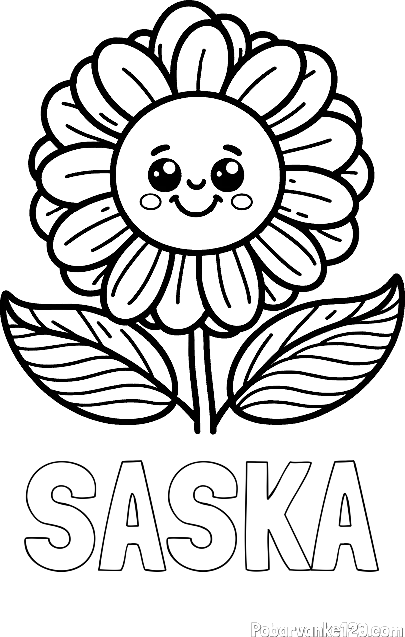 Pobarvanka imena SAŠKA in pobarvanka ljubke in nasmejane rože