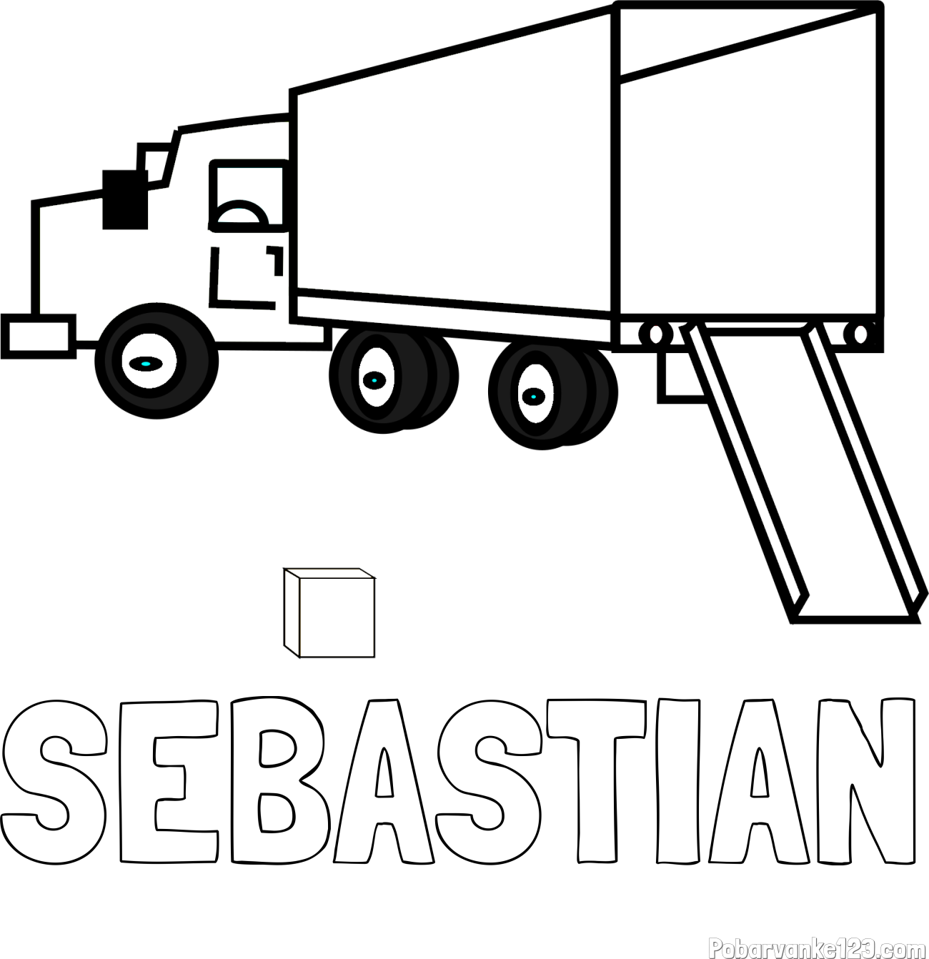 Pobarvanka imena SEBASTIAN in pobarvanka velikega tovornjaka pri nakladanju