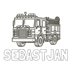 Online izdelana pobarvanka - Pobarvanka imena SEBASTJAN in pobarvanka gasilskega avta