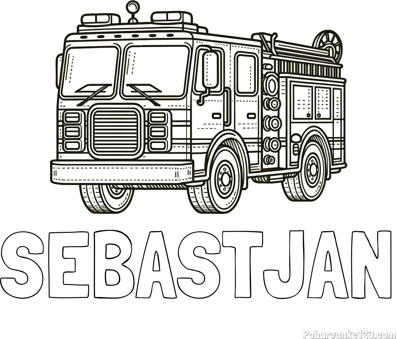 Pobarvanka imena SEBASTJAN in pobarvanka gasilskega avta