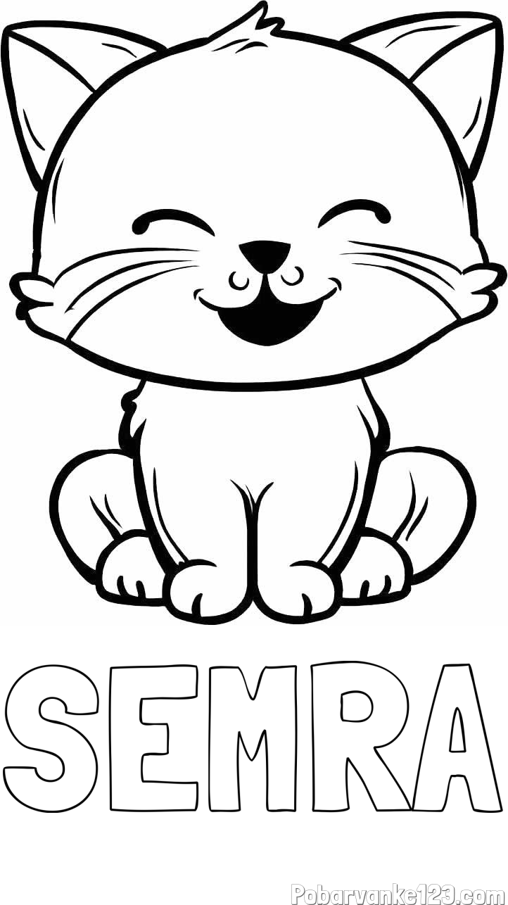 Pobarvanka imena SEMRA in pobarvanka prikupne mačke