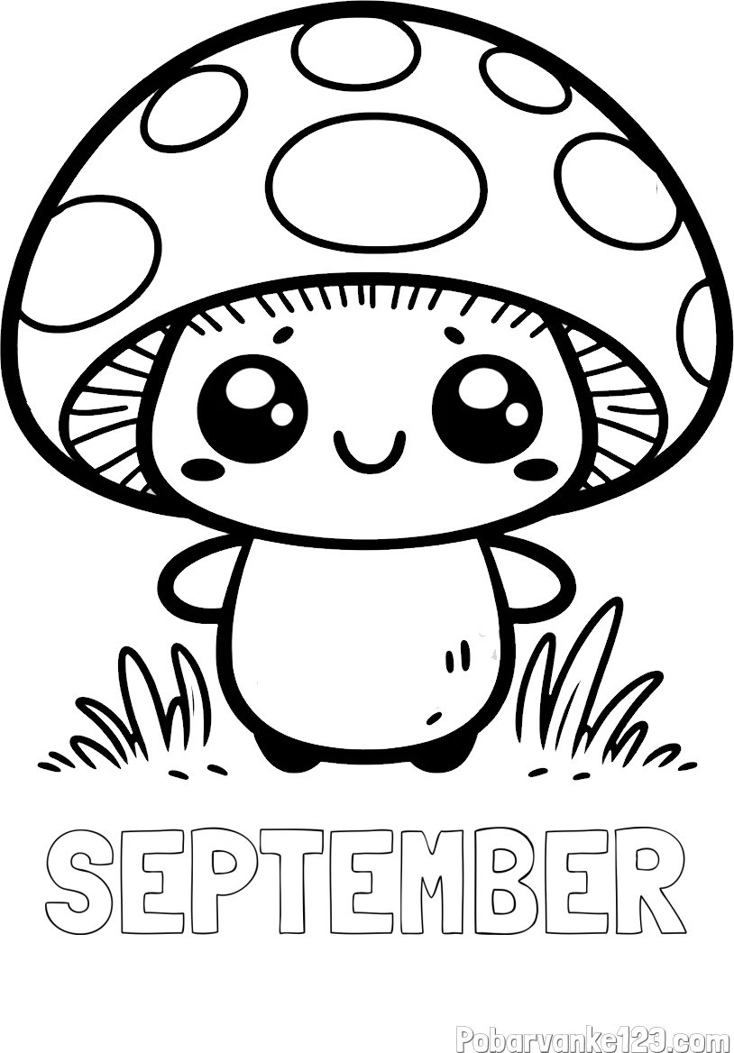 Pobarvanka imena SEPTEMBER in otroška pobarvanka gobe