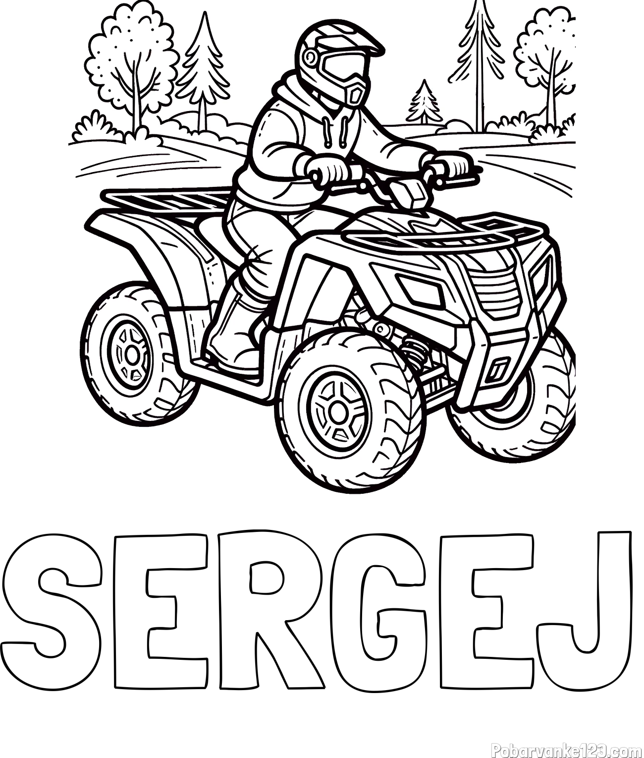 Pobarvanka imena SERGEJ in pobarvanka motorista na štirikolesniku