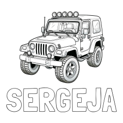 Online izdelana pobarvanka - Pobarvanka imena SERGEJA in pobarvanka džipa