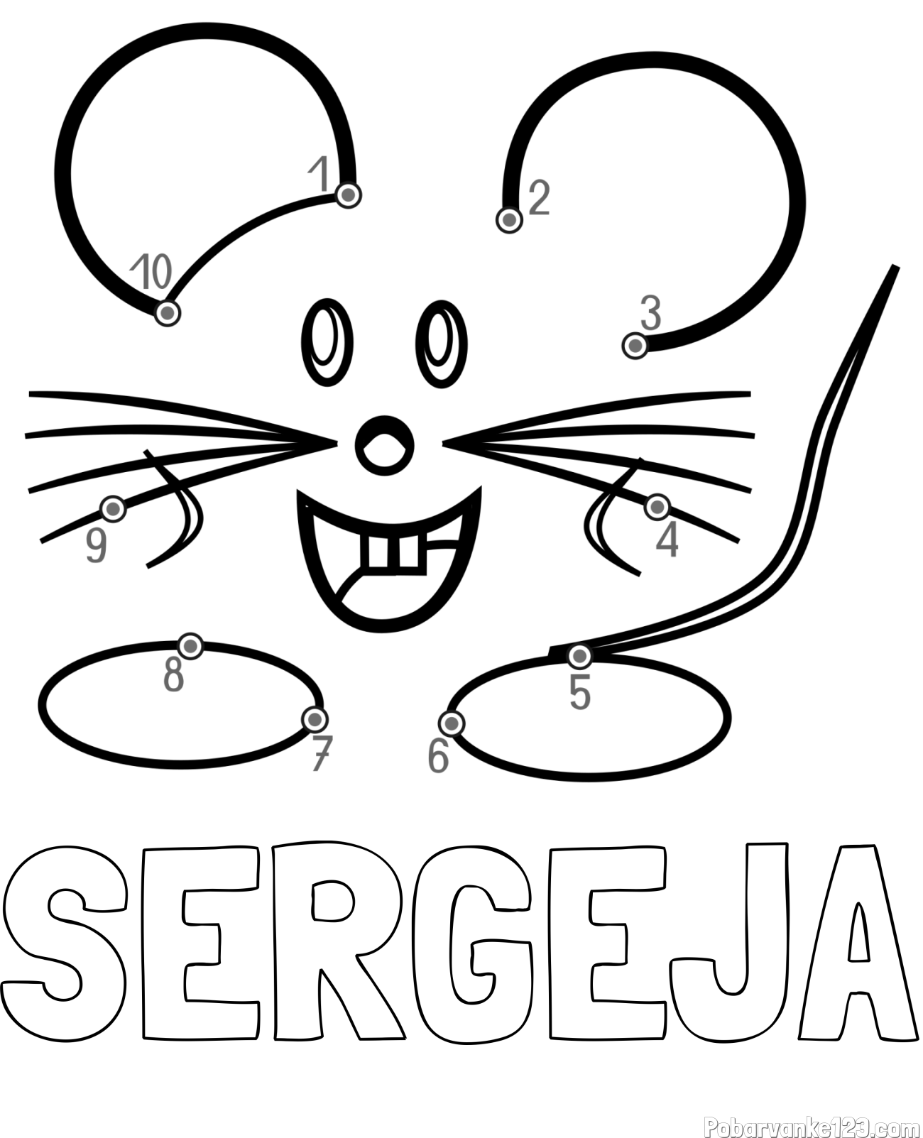 Pobarvanka imena SERGEJA in pobarvanka poveži številke - ljubka miška