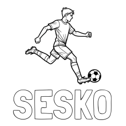 Pobarvanka imena ŠEŠKO in pobarvanka nogometaša v napadu