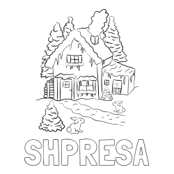 Online izdelana pobarvanka - Pobarvanka imena SHPRESA in pobarvanka zasnežene hiše