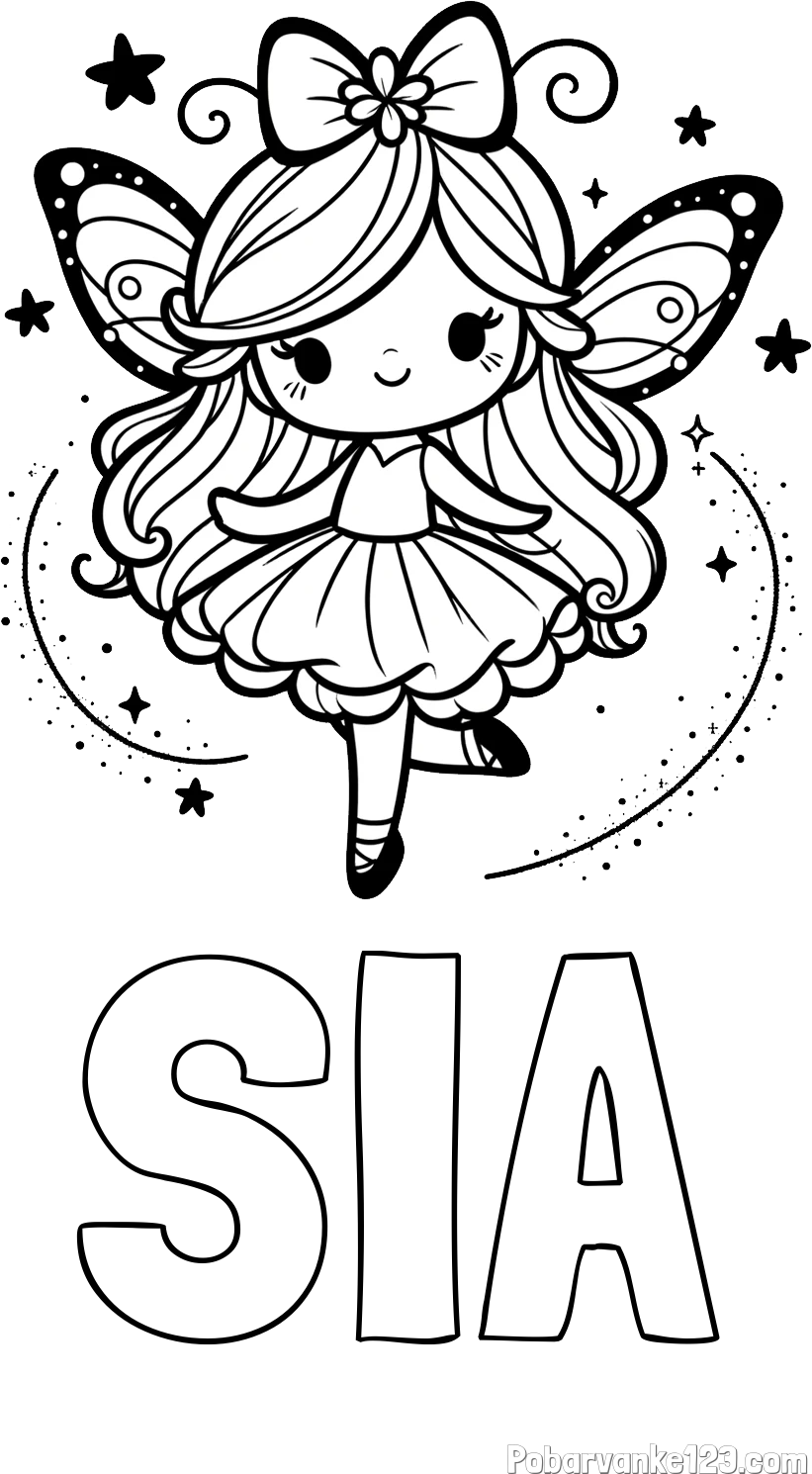 Pobarvanka imena SIA in ljubka čarobna vila