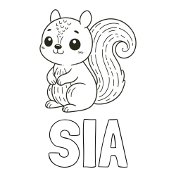 Pobarvanka imena SIA in otroška pobarvanka veveričke
