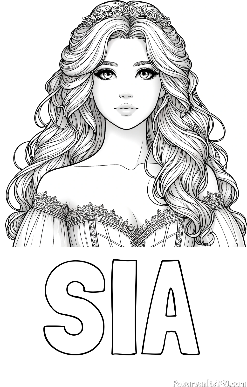 Pobarvanka imena SIA in pobarvanka lepe princese