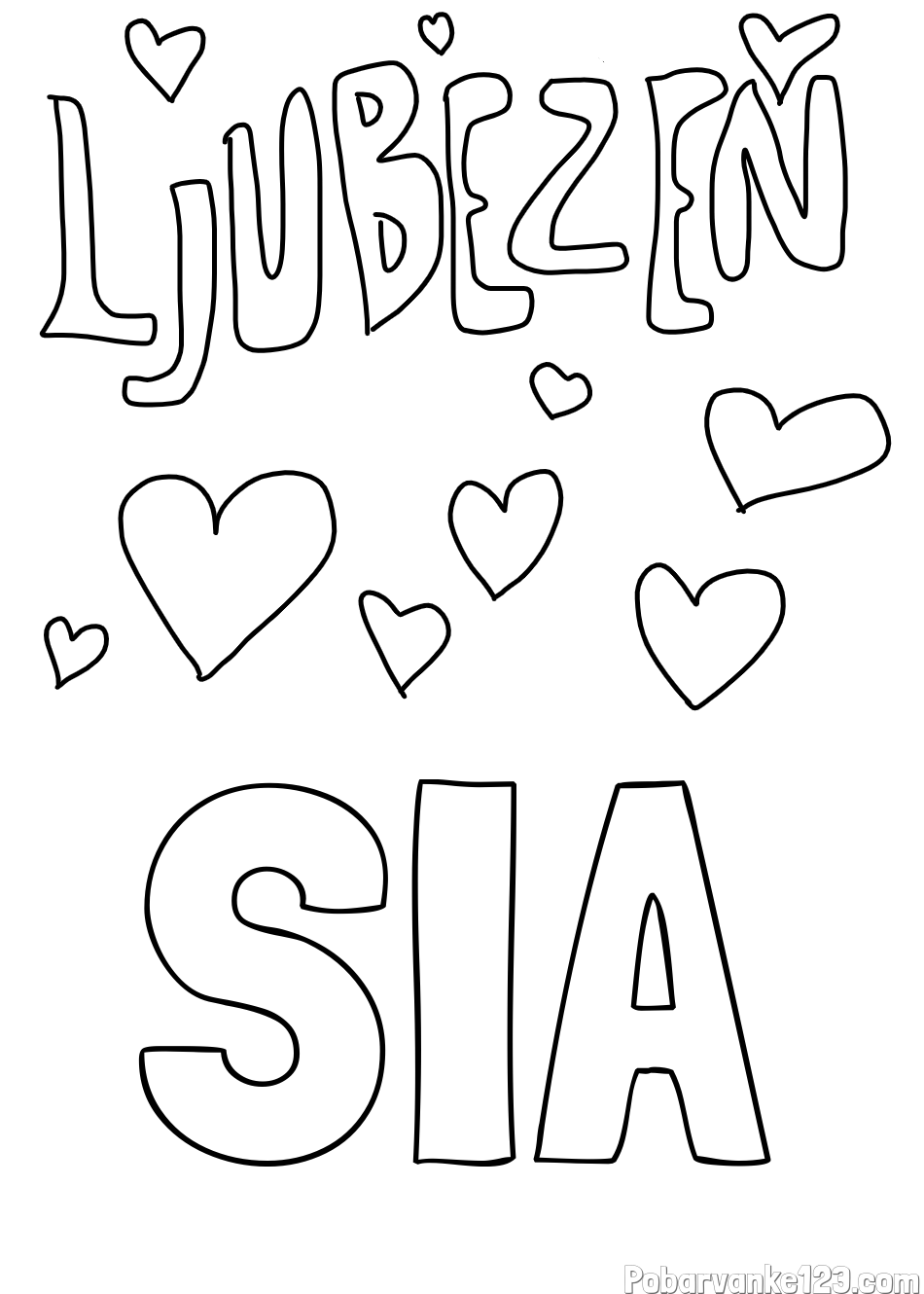 Pobarvanka imena SIA in pobarvanka ljubezni ❤