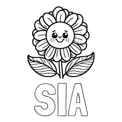 Pobarvanka imena SIA in pobarvanka ljubke in nasmejane rože