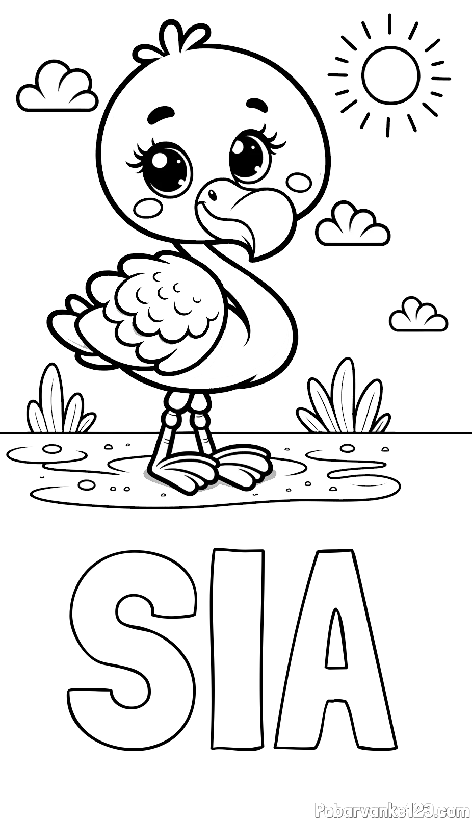 Pobarvanka imena SIA in pobarvanka ljubkega flaminga