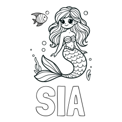 Pobarvanka imena SIA in pobarvanka male morske deklice in ribice