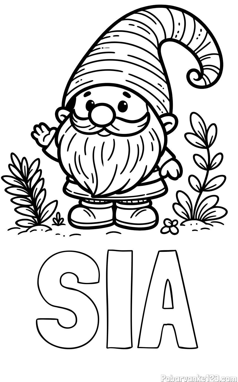 Pobarvanka imena SIA in pobarvanka prijaznega škrata oz. palčka