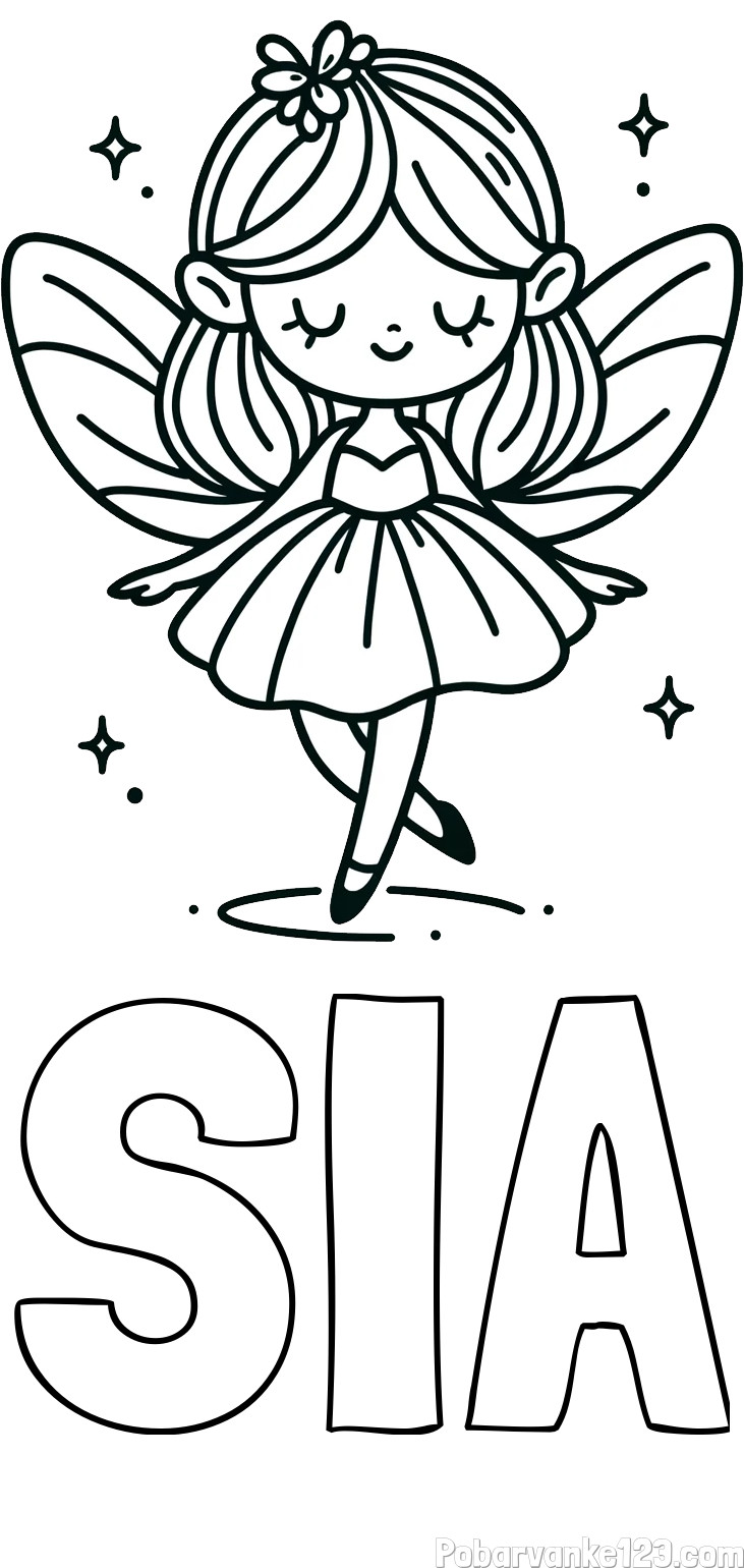 Pobarvanka imena SIA ter čarobne vile