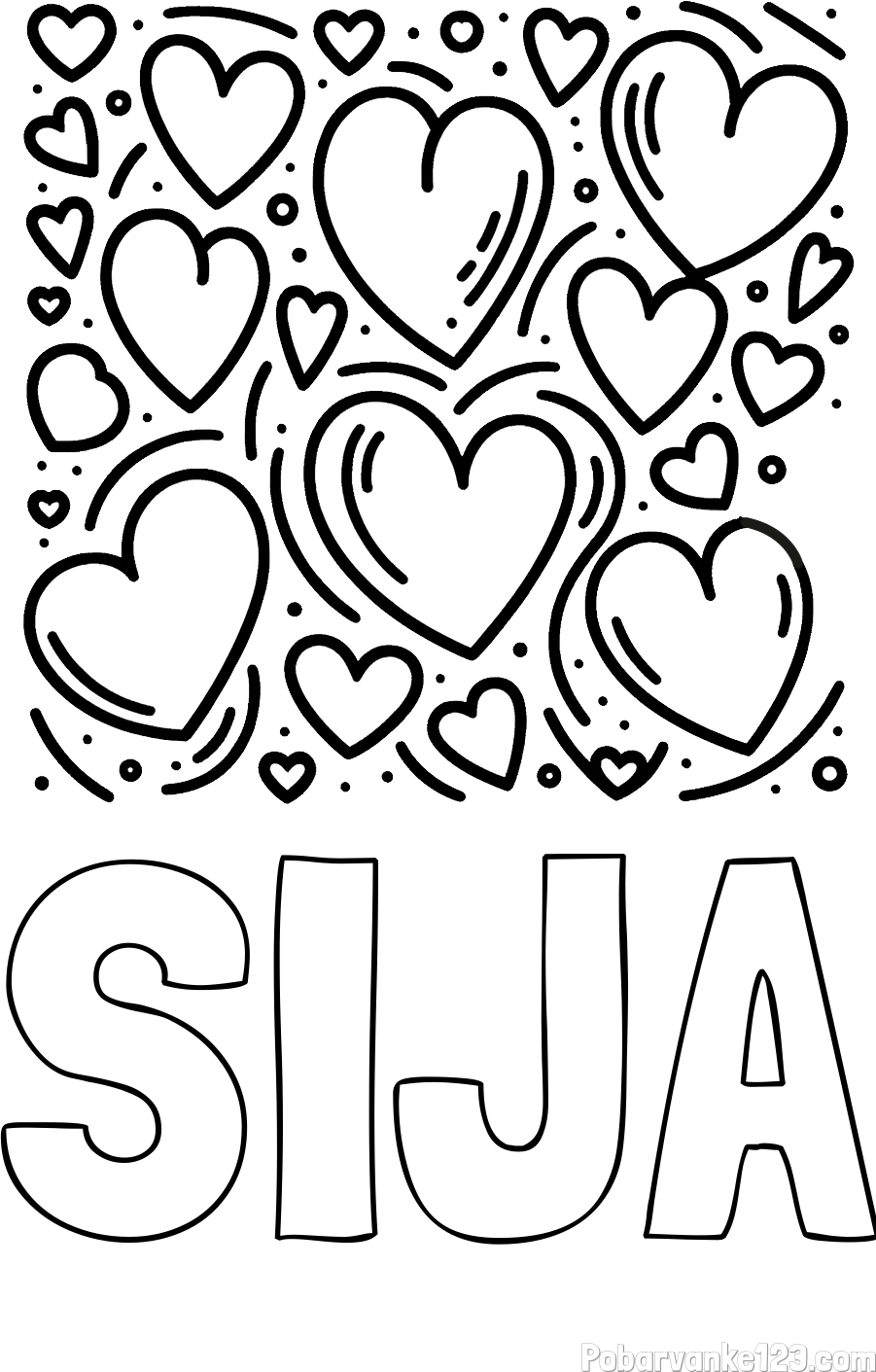 Pobarvanka imena SIJA in pobarvanka s srčki