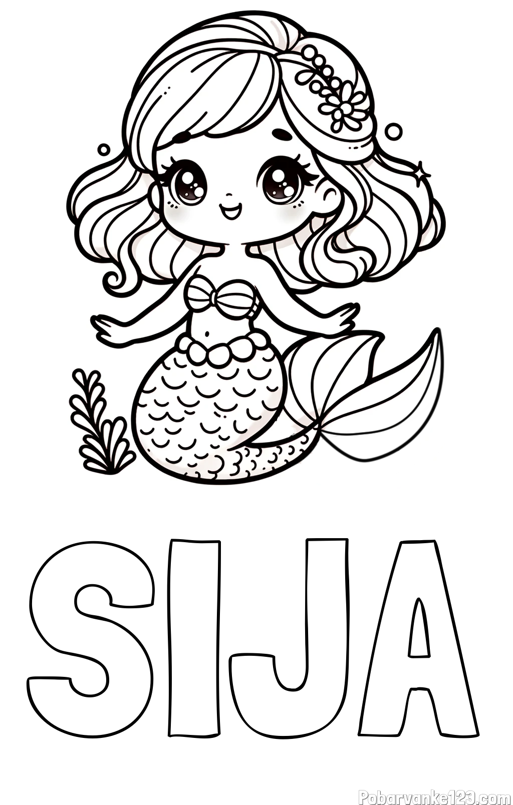 Pobarvanka imena SIJA in pobarvanka simpatične morske deklice