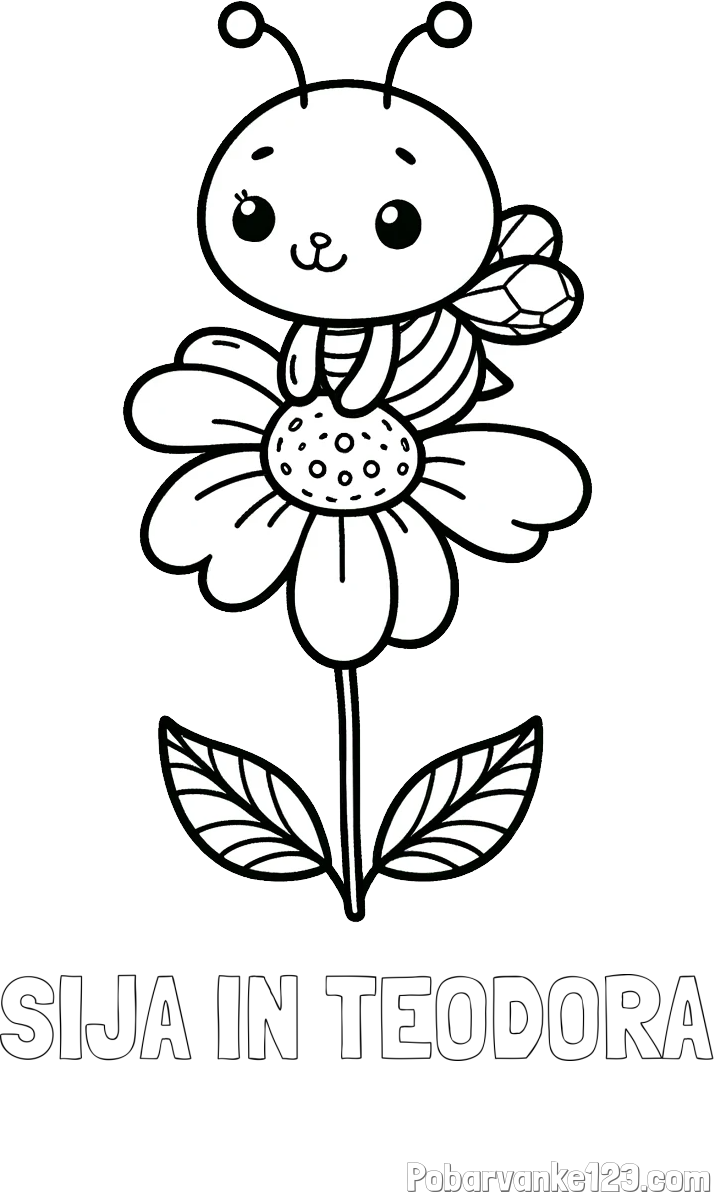 Pobarvanka imena SIJA IN TEODORA in pobarvanka ljubke čebelice na roži