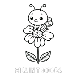 Online izdelana pobarvanka - Pobarvanka imena SIJA IN TEODORA in pobarvanka ljubke čebelice na roži