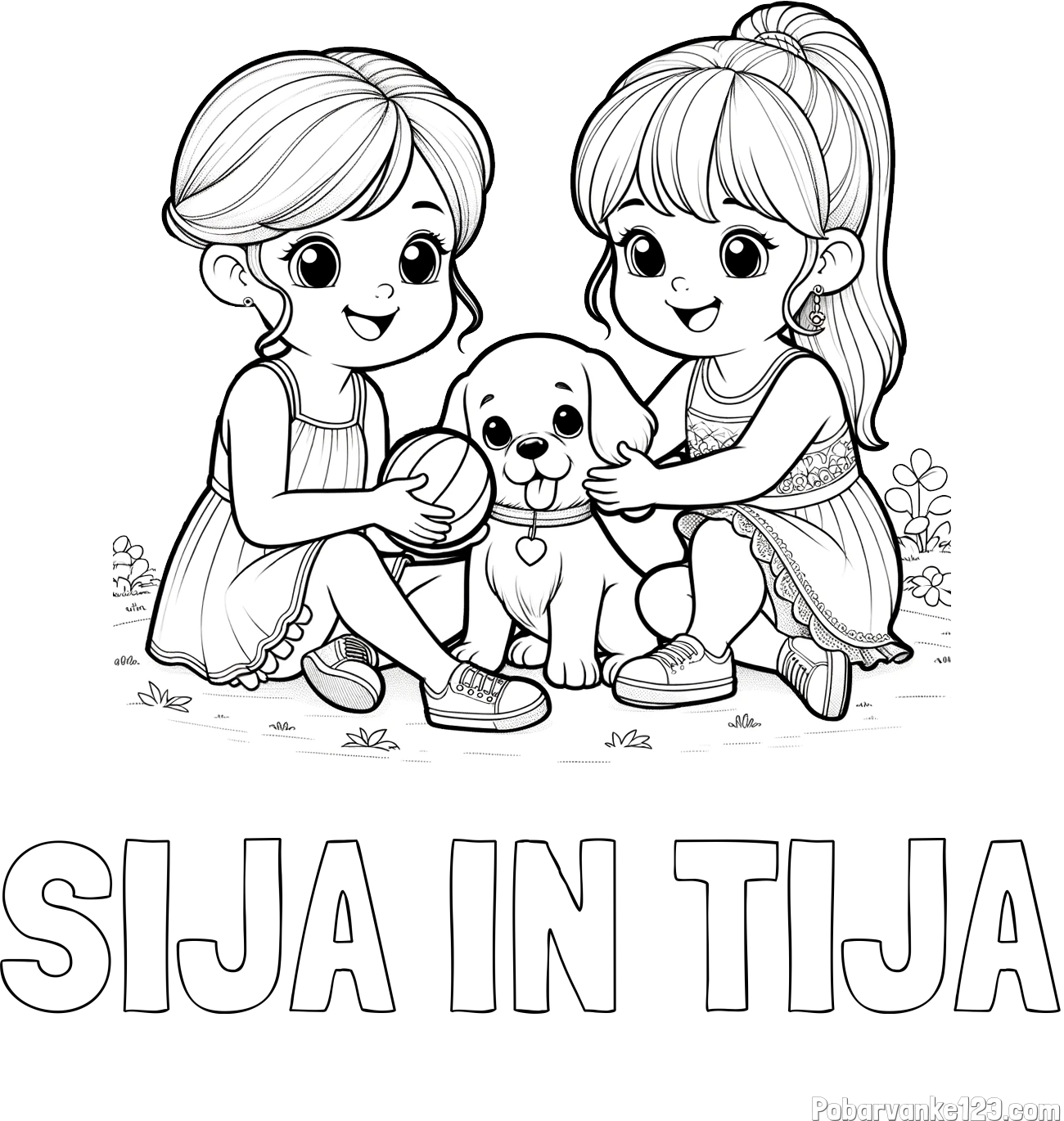 Pobarvanka imena SIJA IN TIJA in pobarvanka prijateljic s kužkom