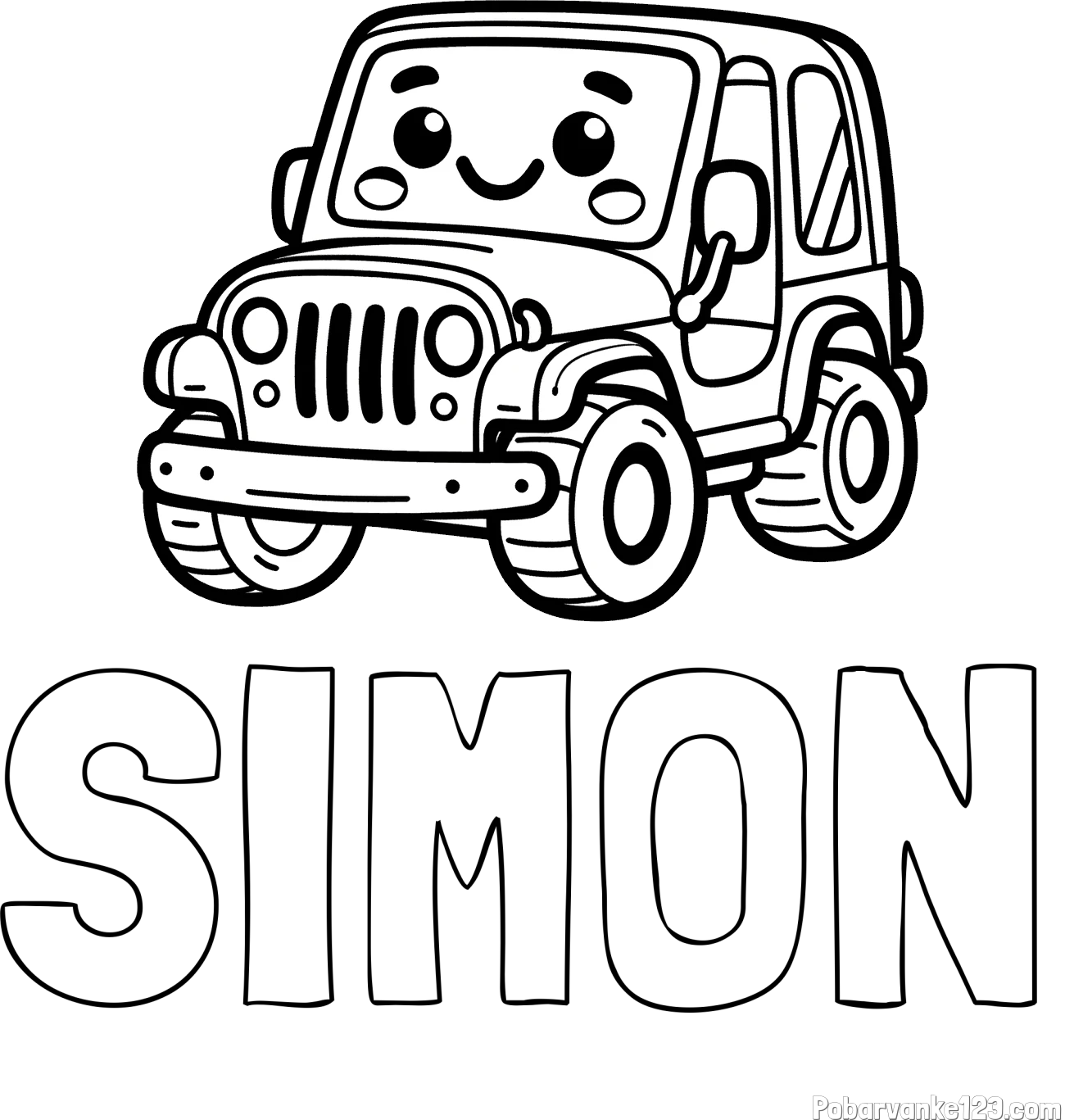 Pobarvanka imena SIMON in otroška pobarvanka ljubkega džipa