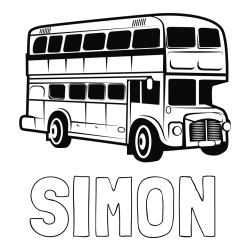 Online izdelana pobarvanka - Pobarvanka imena SIMON in pobarvanka dvonadstropnega avtobusa