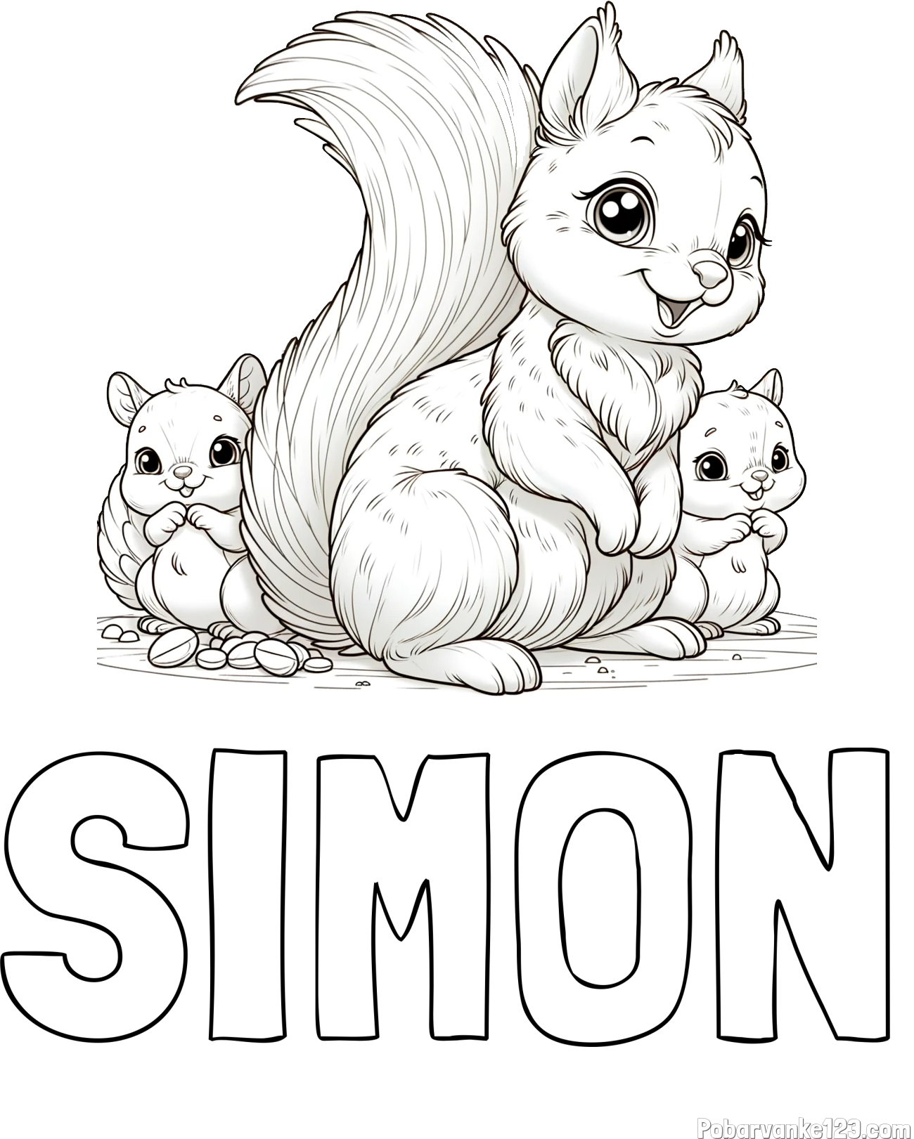 Pobarvanka imena SIMON in pobarvanka veveričje družine
