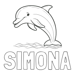 Online izdelana pobarvanka - Pobarvanka imena SIMONA in otroška pobarvanka nasmejanega delfina v skoku