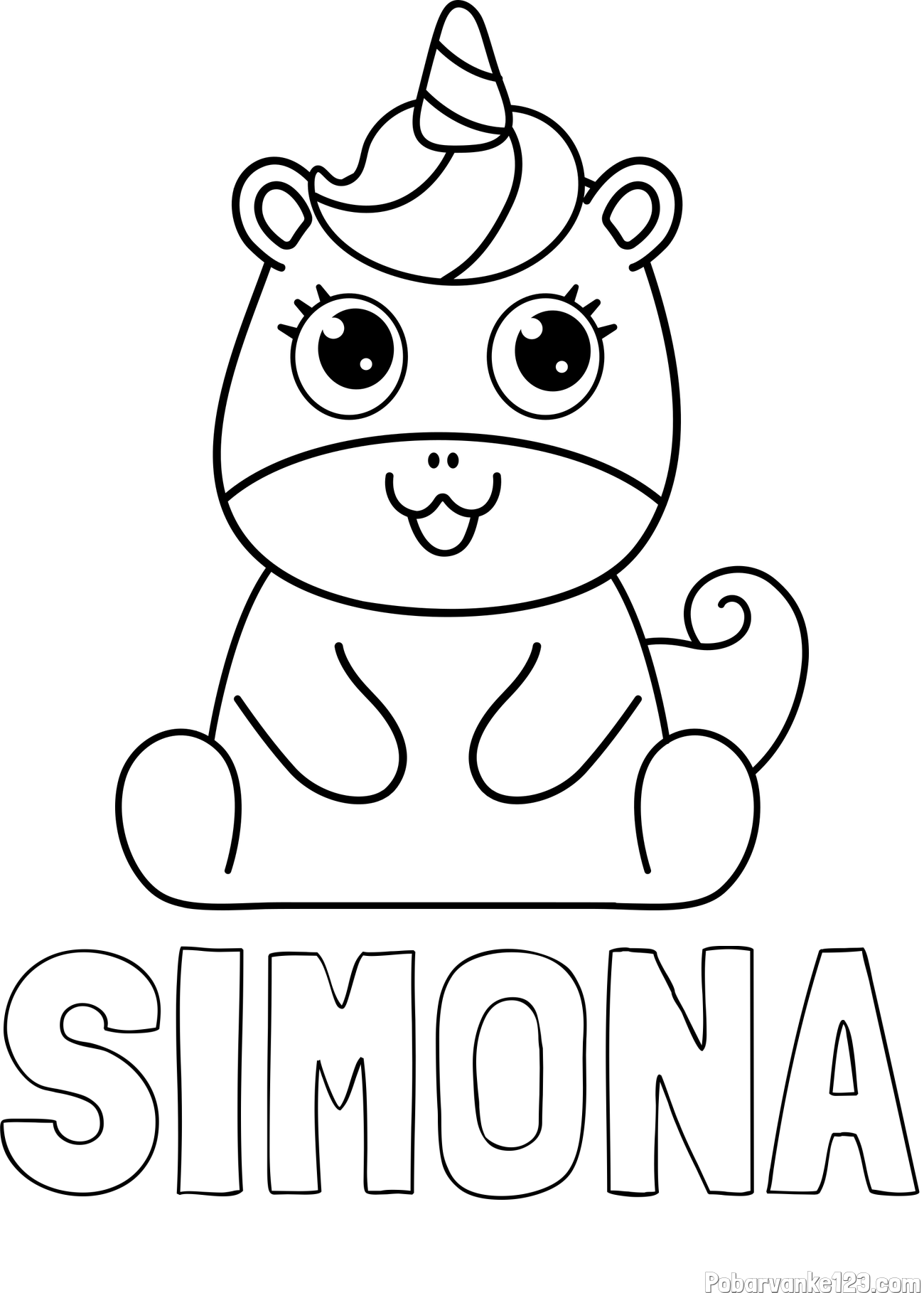 Pobarvanka imena SIMONA in pobarvanka čudovitega samoroga Unicorn