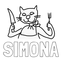 Online izdelana pobarvanka - Pobarvanka imena SIMONA in pobarvanka mačke pri kosilu